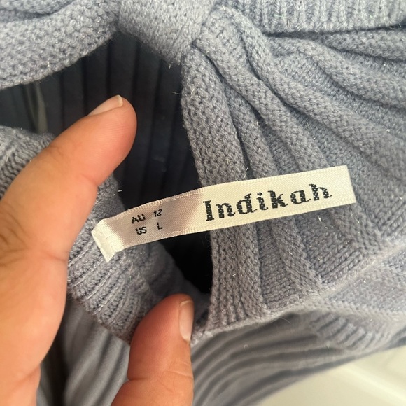 Indikah sweater dress size large blue sparkly , side slit open back - Picture 7 of 7